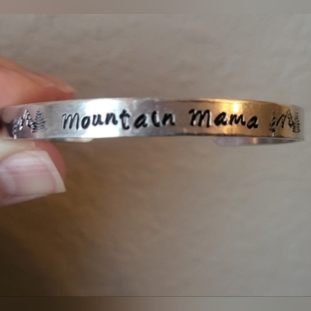 Mountain Mama Silver Engraved Adjustable Cuff - Picture 2 of 7